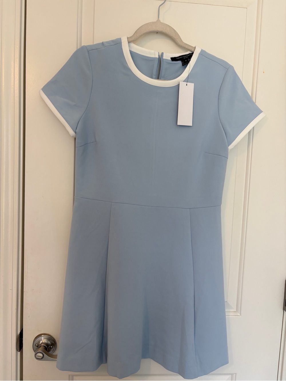 French Connection Light Blue Mini Dress with White Trim